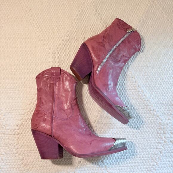 Free People Brayden Boots Womens Size 6.5 Leather Western Ankle Metal Toe Pink - Picture 2 of 5